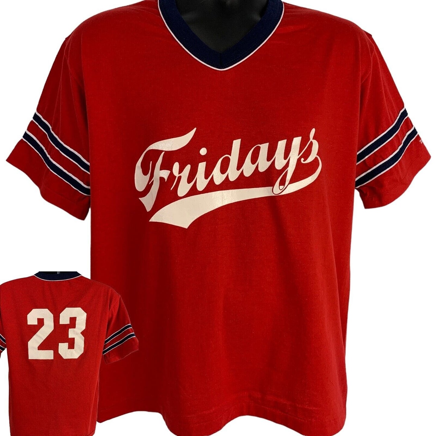 Vintage TGI Fridays 23 Ringer T Shirt Mens Large Softball Baseball USA Made Red