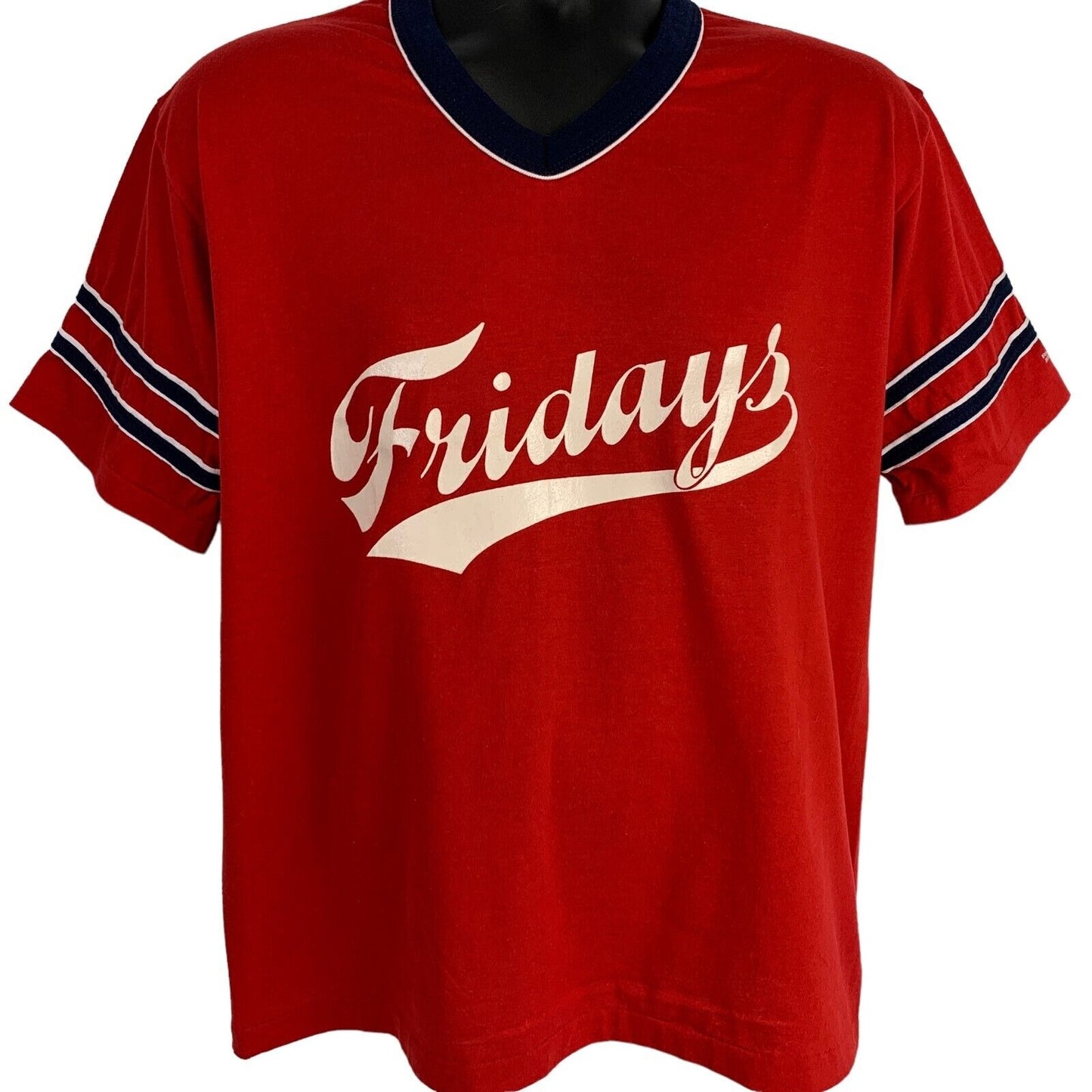 Vintage TGI Fridays 23 Ringer T Shirt Mens Large Softball Baseball USA Made Red