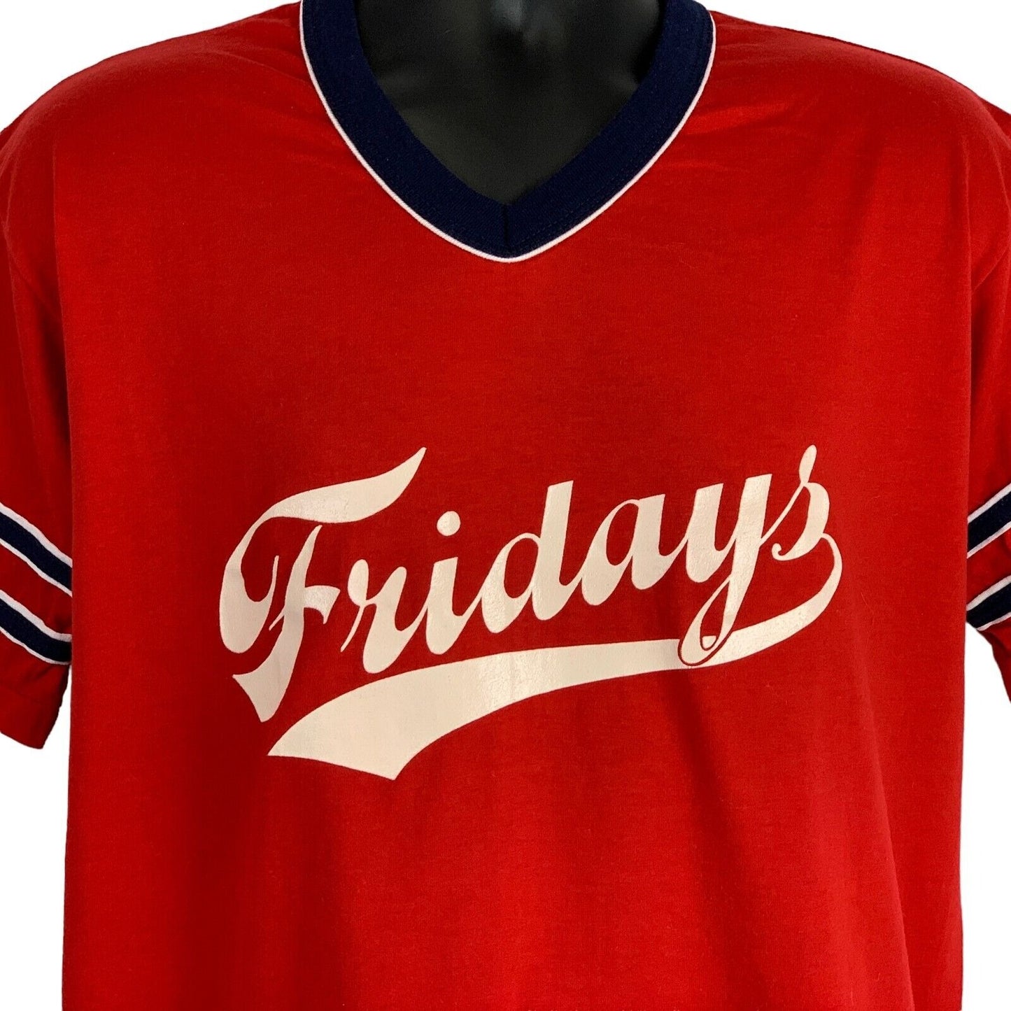 Vintage TGI Fridays 23 Ringer T Shirt Mens Large Softball Baseball USA Made Red