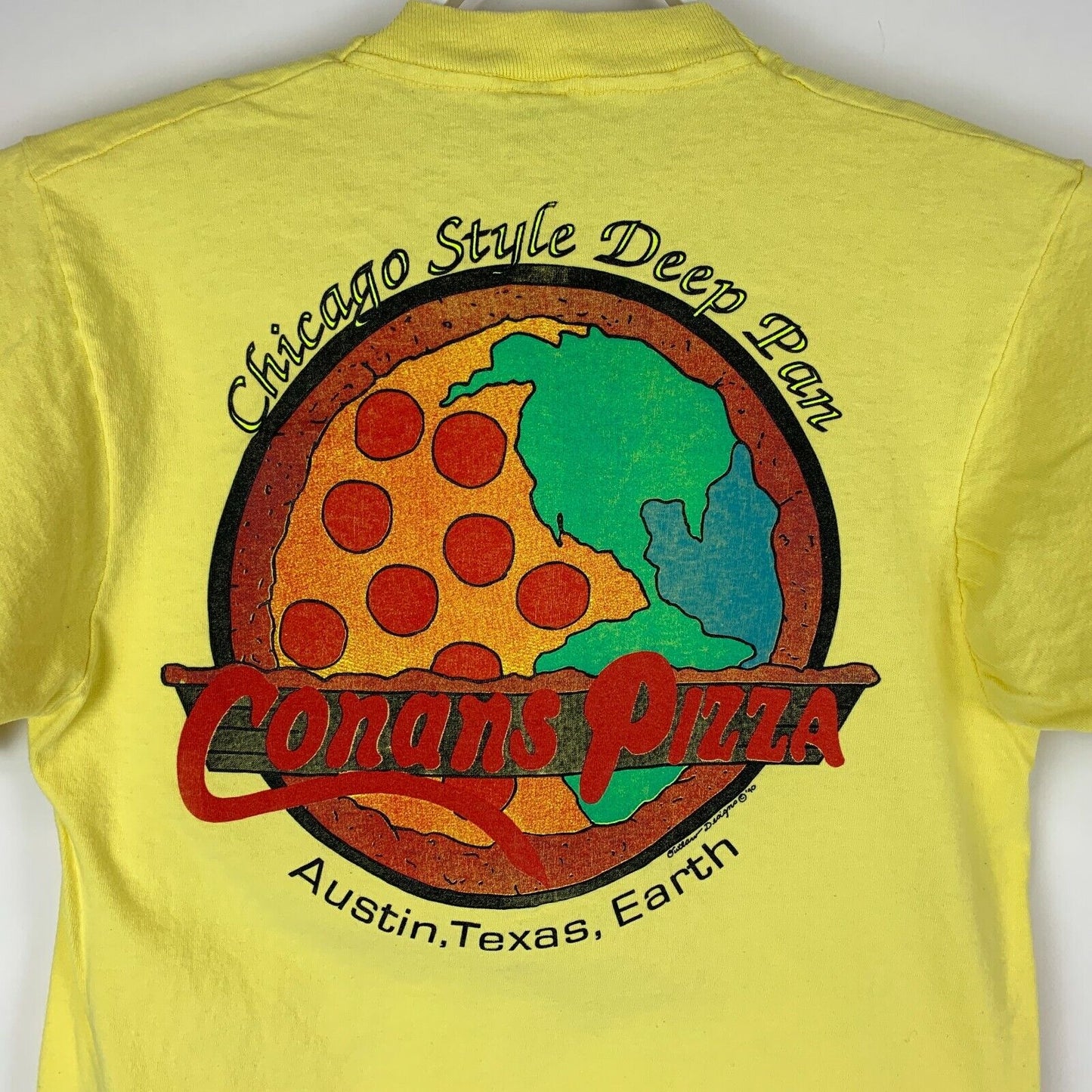 Vintage 90s Conans Pizza Austin Texas T Shirt Chicago Style Made In USA Small