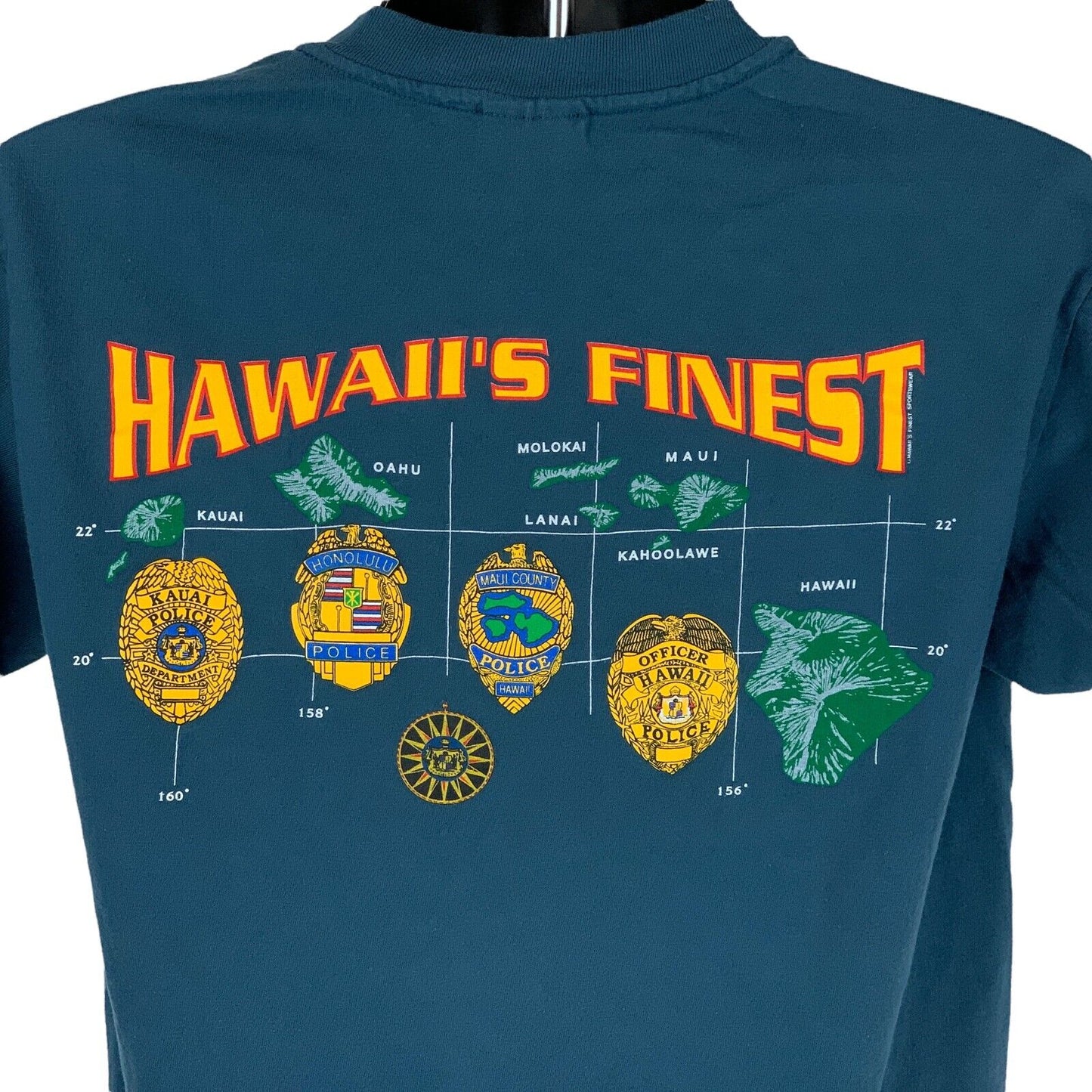 Vintage 90s Hawaii's Finest Police T Shirt Five-0 Cops Officers Badges Medium
