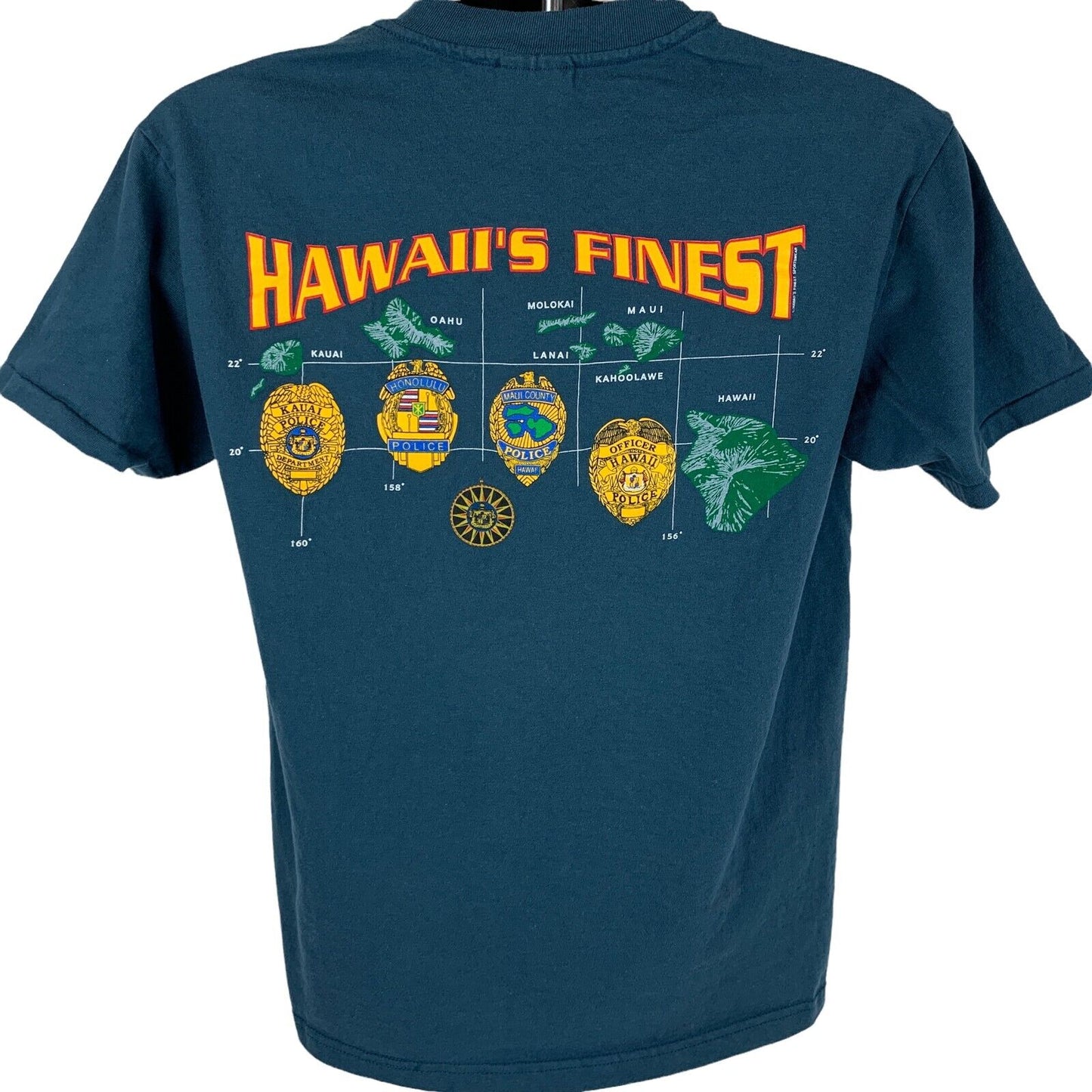 Vintage 90s Hawaii's Finest Police T Shirt Five-0 Cops Officers Badges Medium