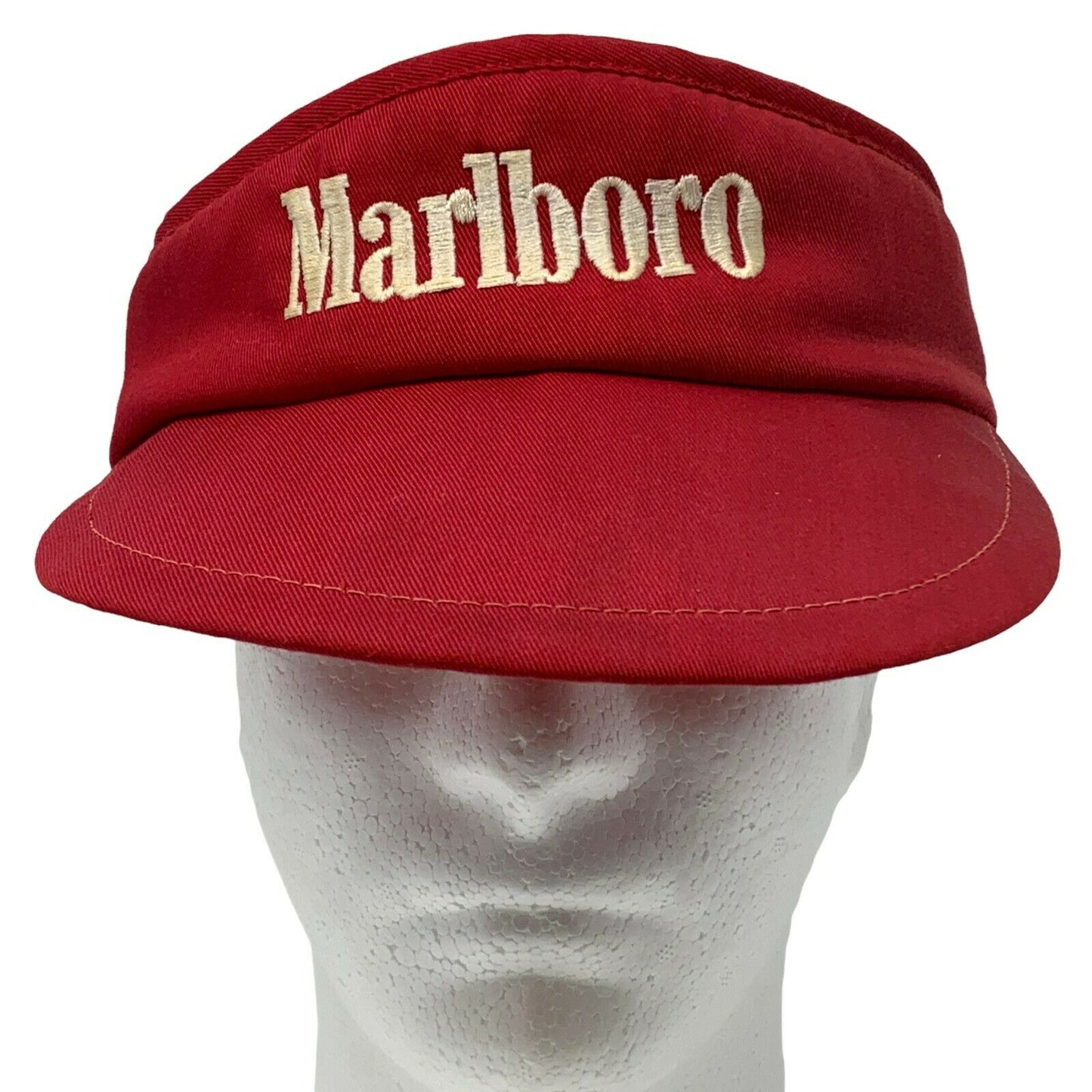 Vintage 80s Marlboro Sun Visor Hat Red Tobacco Tobacciana Made In USA